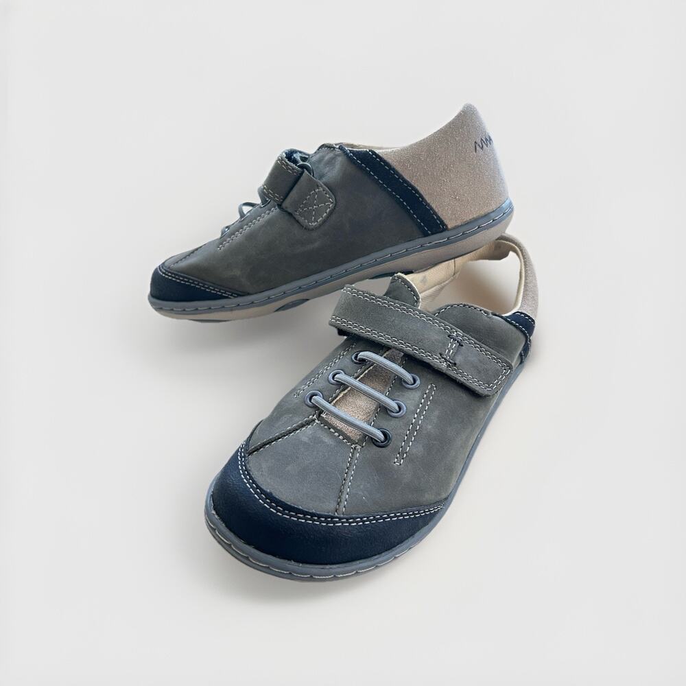 Boys Barefoot Shoes Clarks Leather Youth Size 12.5 Blue Gray Wide Toe Box